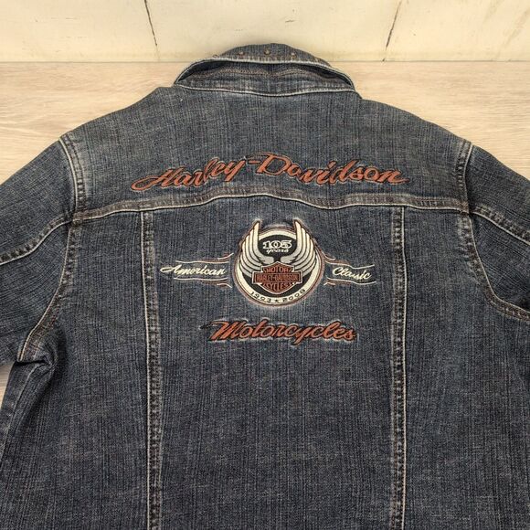 Harley-Davidson Women's 105th Anniversary Jean Denim Jacket Size Medium Biker - Picture 4 of 10